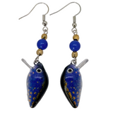 Fishing Lure Dangle Earrings Lapis Gold