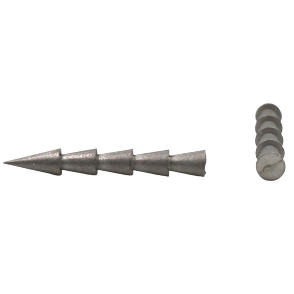Two metal spikes on a white background