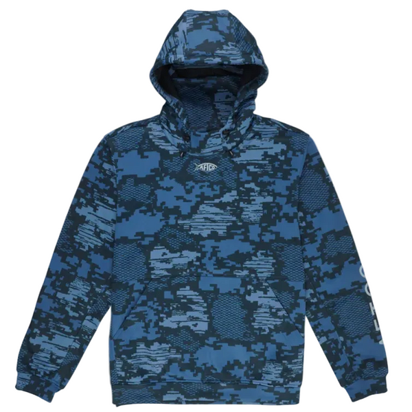 Blue camouflage hoodie on a white background