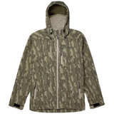 Camouflage jacket with a hood on a white background