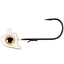 A white-colored jighead with a realistic 3D fish eye and a black nickel hook.