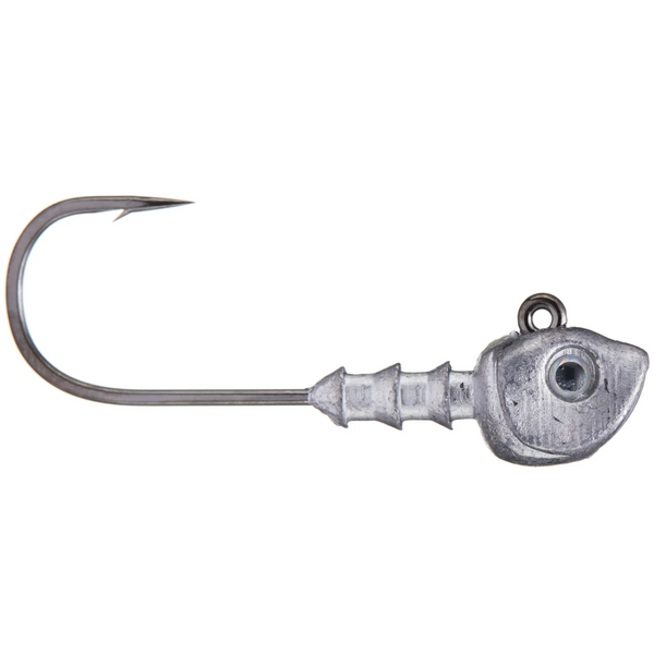 Metallic fishing lure with a hook on a white background