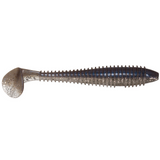 Fishing lure with a metallic finish on a white background