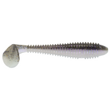 Fishing lure with a white and black pattern on a white background