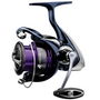 Fishing reel with purple spool on a white background
