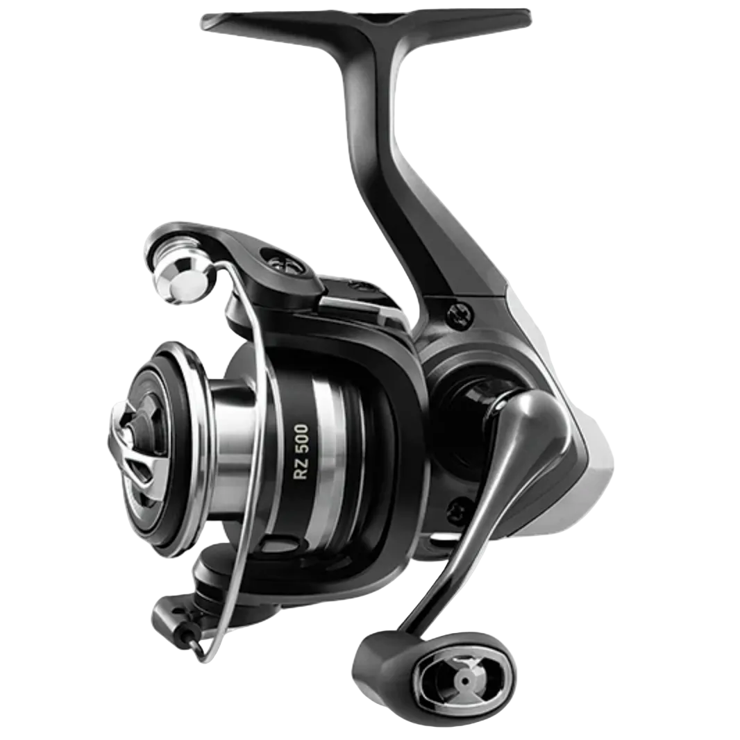 A black and silver spinning fishing reel with a T-shaped handle, shown at a three-quarter angle against a white background.