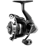 A black and silver spinning fishing reel with a T-shaped handle, shown at a three-quarter angle against a white background.