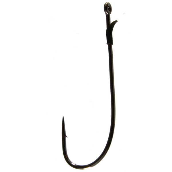 Black fishing hook on a white background