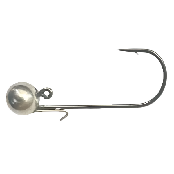 A single silver-colored tungsten jig head with a3/0 hook.