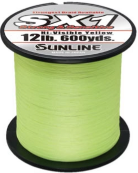 hi vis yellow braided fishing line Sunline SX1 Braid