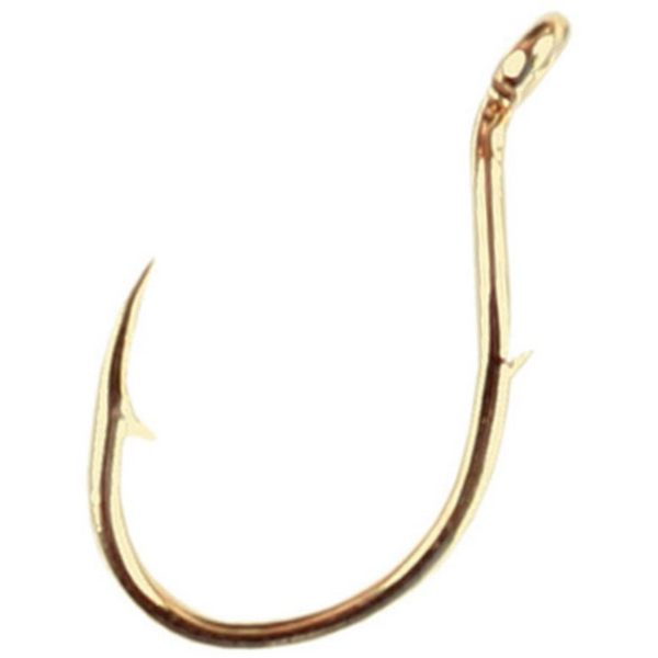 Gold fishing hook on a white background