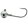 A silver-colored tungsten swimbait head with a screwlock keeper and an attached black hook.