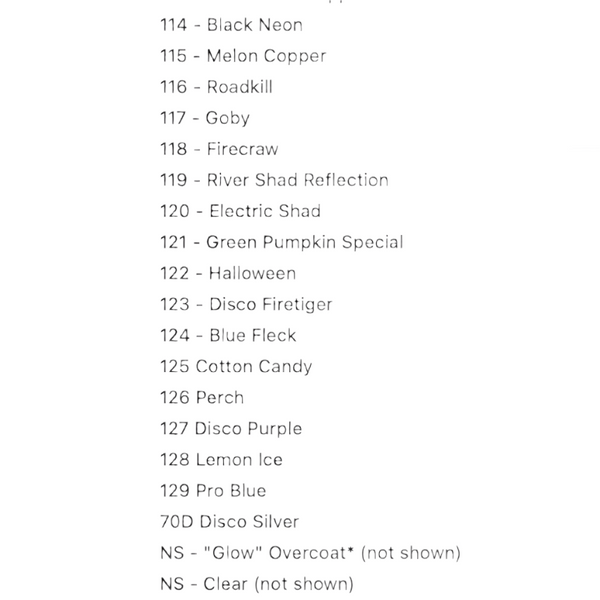 List of color names with a blurred product image on the left