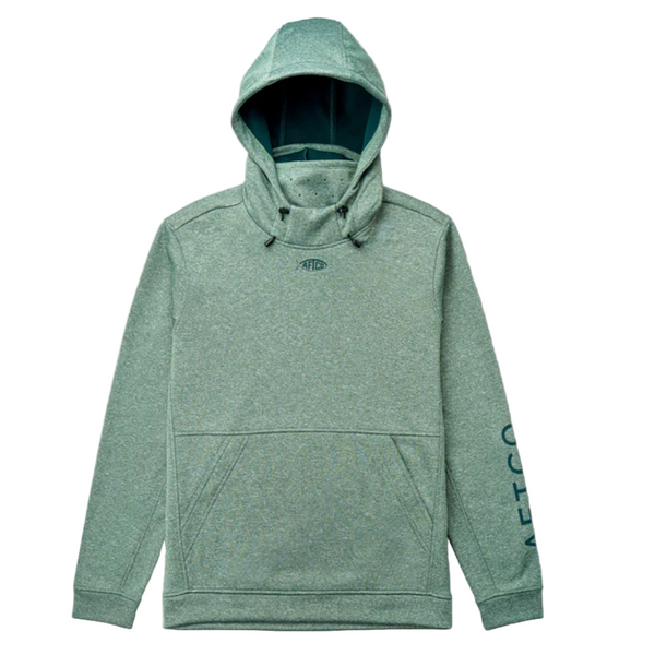 Green hoodie with brand logo on a white background