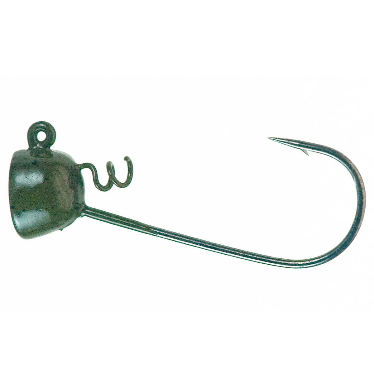 Fishing hook with a green body on a white background