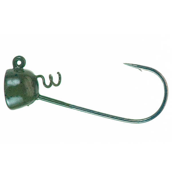 Fishing hook with a green body on a white background