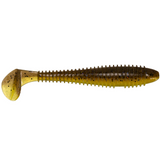 Fishing lure with a ribbed body and pointed tip on a white background