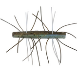 Metallic strip with long thin spikes on a white background