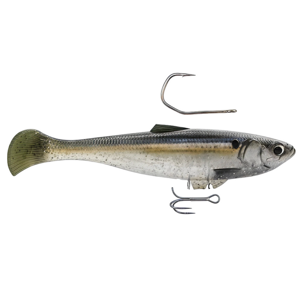 Fishing lure with treble hooks on a white background