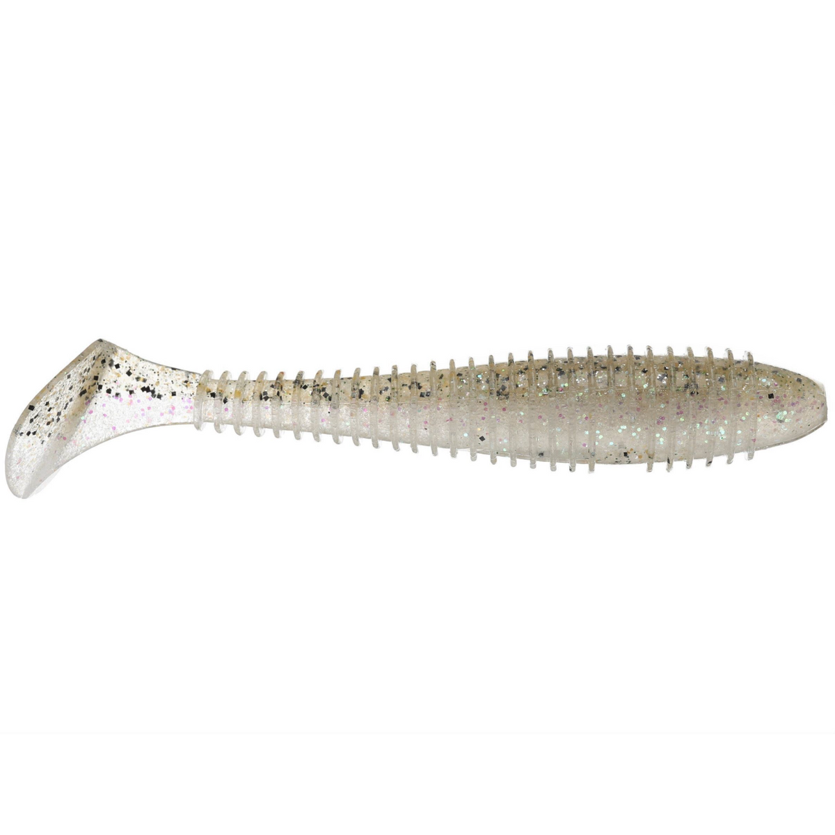 Fishing lure with a speckled pattern on a white background