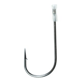 A single black nickel trailer hook with a clear shrink-wrapped line eye, designed for use with spinnerbaits and buzzbaits in fishing.