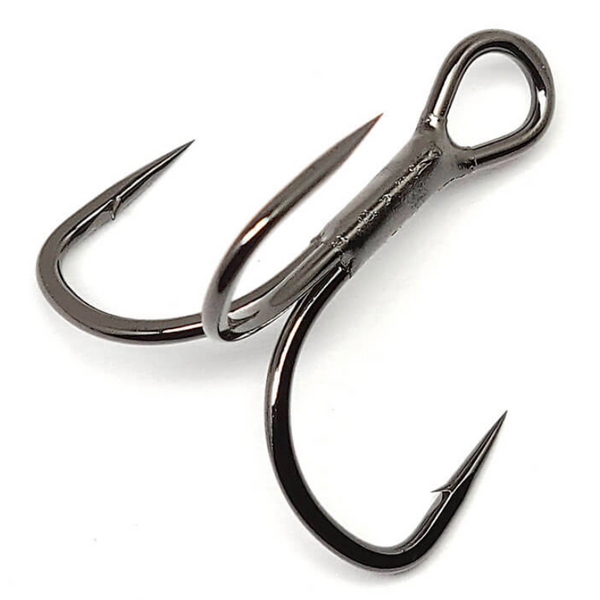 A black Gamakatsu EWG short shank treble hook with a distinctive 'Magic Eye' at the bend, designed for use in crankbaits in fishing.