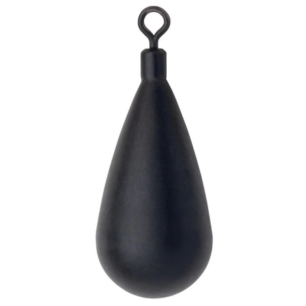 A black VMC Tungsten B.E.T. Drop Shot Weight with a matte finish and a swivel attachment.