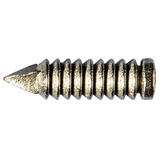 A close-up image of a Tungsten SpikeZ, which is a small, conical ribbed weight used for fishing, showing its textured surface and pointed end.