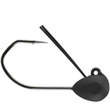 A black Owner Ultrahead Wacky Jig Head with a round lead weight and a sharp hook protruding from the top.