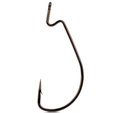 A single Mustad Ultrapoint Ultra Lock Soft Plastic Fishing Hook with a black finish and an offset bend.