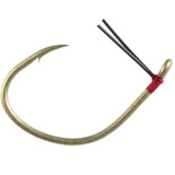A single wacky weedless hook with a camo green finish and a sharp angle bend.