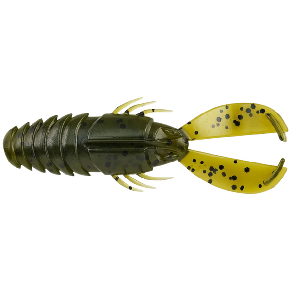 Fishing lure with green and yellow body on a white background