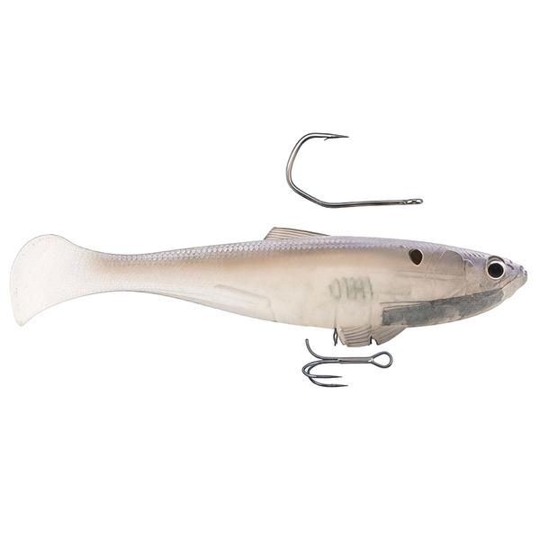 Fishing lure with treble hooks on a white background