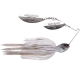 A Megabass SV-3 Double Willow Spinnerbait with a white skirt and silver blades.