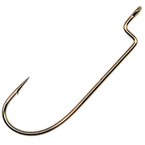A single silver-colored Gamakatsu Worm Offset Nano Alpha fishing hook against a white background.